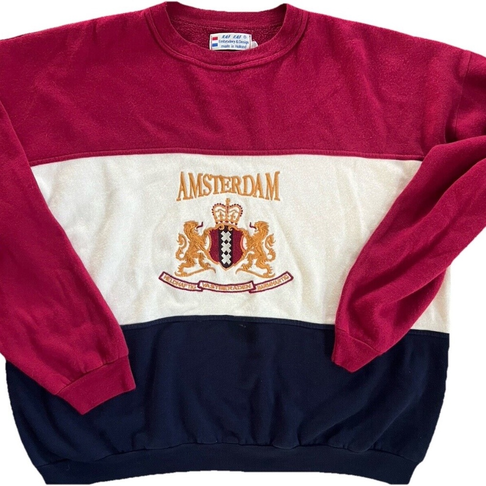 Amsterdam Men Multicolor Embroidered CREWNECK Sweater 90s SIZE XL VTG KAF KAF